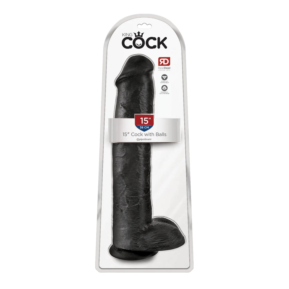 King Cock 15" Cock With Balls Black | 603912746709 | Available at EroticWarehouse.com