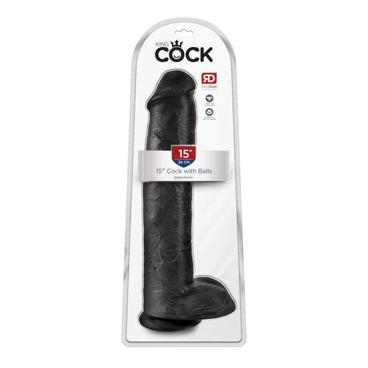 King Cock 15" Cock With Balls Black | 603912746709 | Available at EroticWarehouse.com