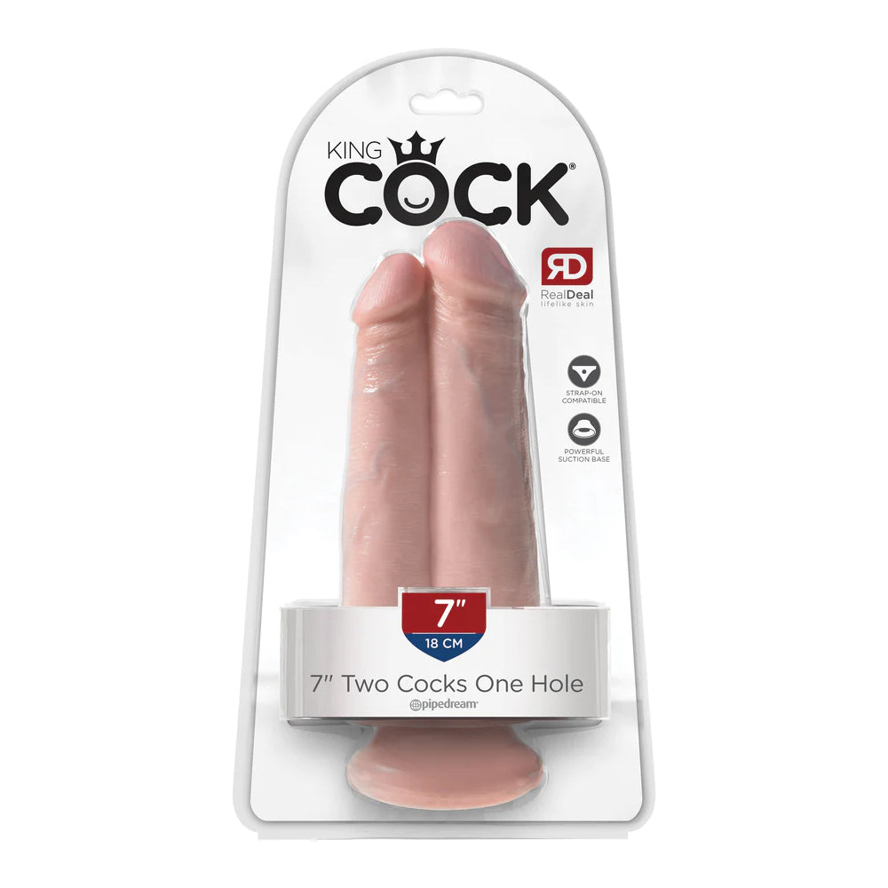 King Cock 7" Two Cocks One Hole Light | 603912750652 | Available at EroticWarehouse.com