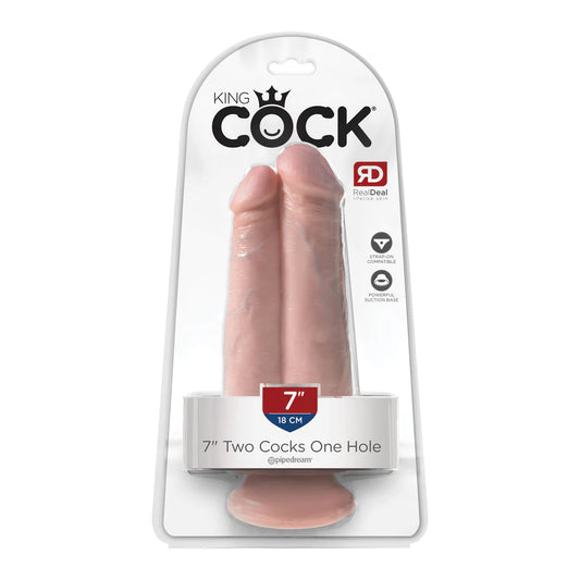 King Cock 7" Two Cocks One Hole Light | 603912750652 | Available at EroticWarehouse.com