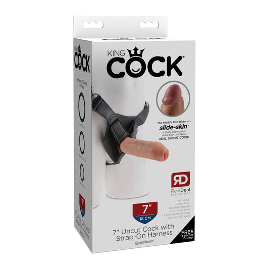 King Cock Strap-On Harness W/ 7" Uncut Cock | 603912750928 | Available at EroticWarehouse.com