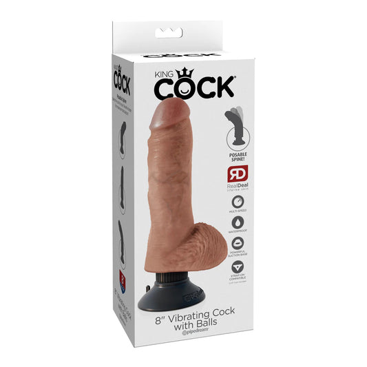 King Cock 8" Vibrating Cock With Balls Tan | 603912753301 | Available at EroticWarehouse.com