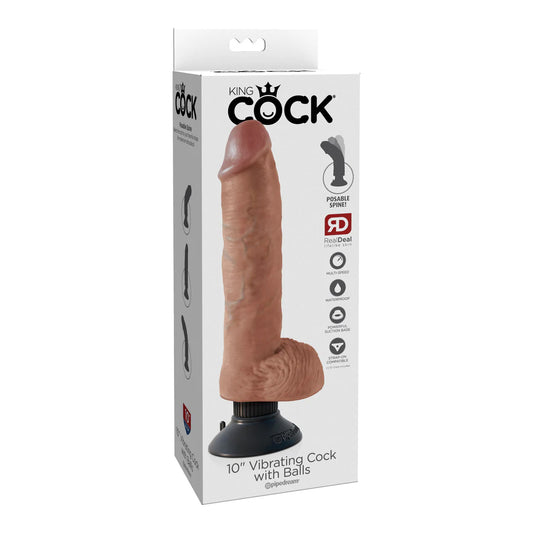King Cock 10" Vibrating Cock With Balls Tan | 603912753325 | Available at EroticWarehouse.com