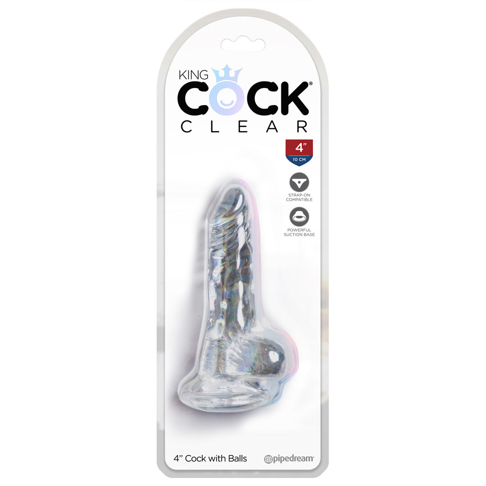 King Cock Clear 4" Cock With Balls | 603912758801 | Available at EroticWarehouse.com