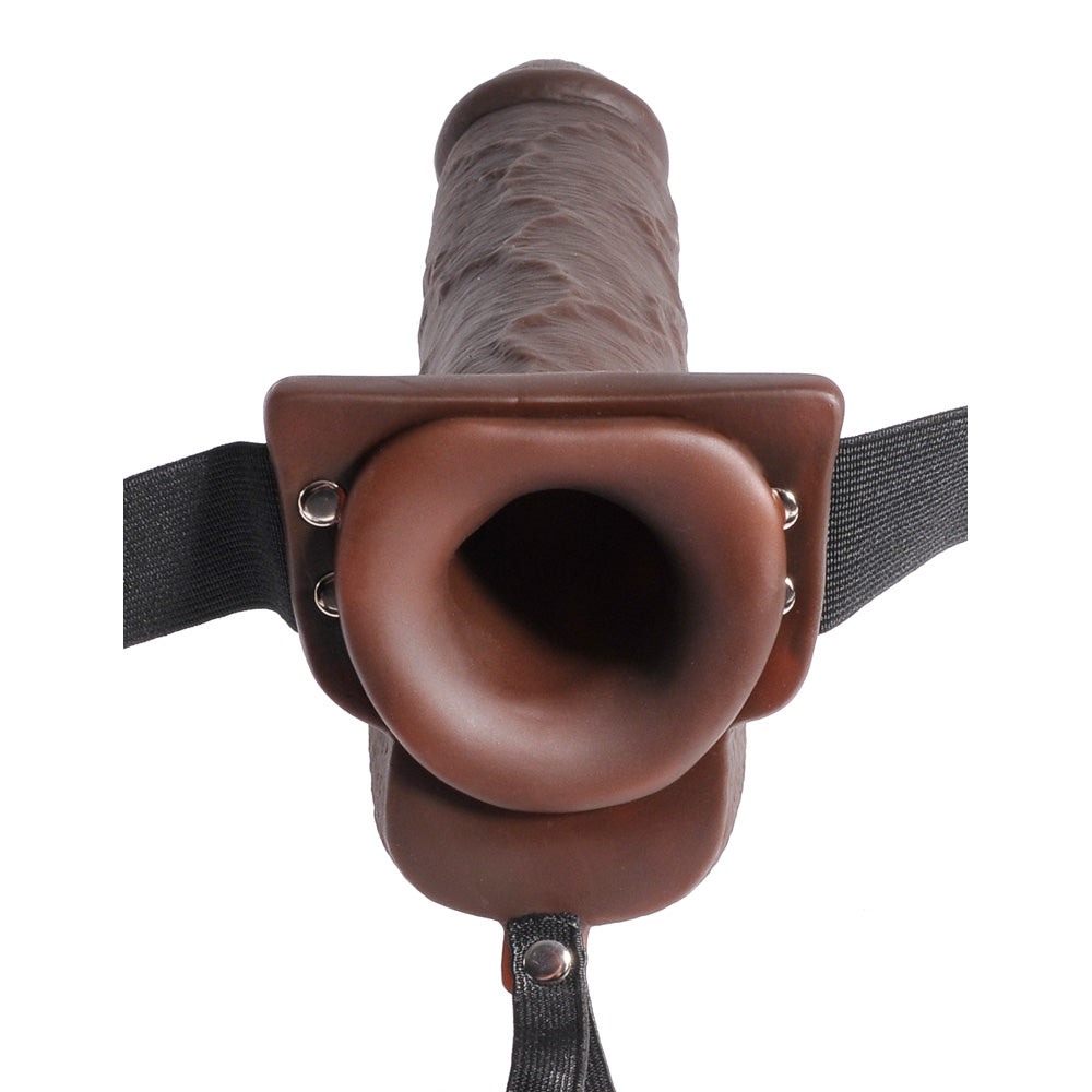 Fetish Fantasy 9" Hollow Squirting Strap-On With Balls Brown | 603912759297 | Available at EroticWarehouse.com