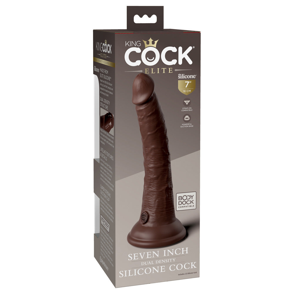 King Cock Elite 7" Dual Density Silicone Cock Brown | 603912769302 | Available at EroticWarehouse.com