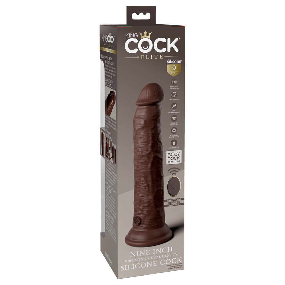 King Cock Elite 9" Dual Density Vibe Silicone Cock Brown | 603912769456 | Available at EroticWarehouse.com