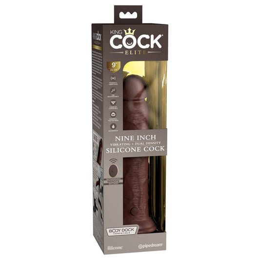 King Cock Elite 9" Dual Density Vibe Silicone Cock Brown | 603912769456 | Available at EroticWarehouse.com