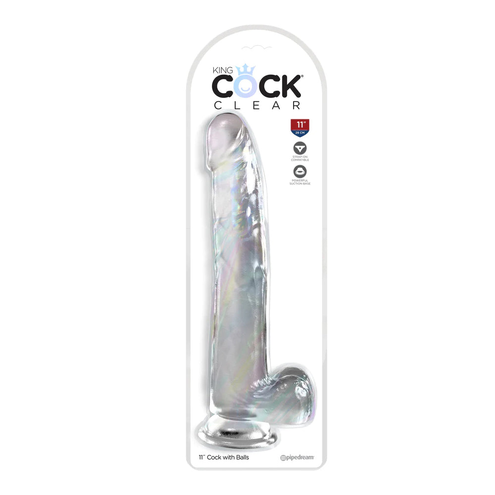 King Cock Clear 11" With Balls Clear | 603912774665 | Available at EroticWarehouse.com