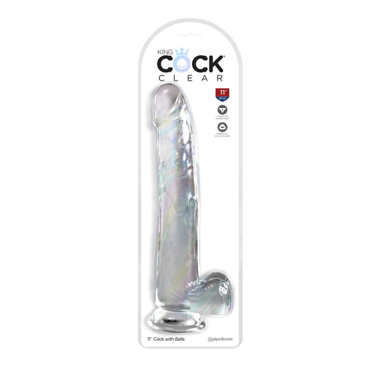 King Cock Clear 11" With Balls Clear | 603912774665 | Available at EroticWarehouse.com