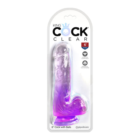 King Cock Clear 6" With Balls Purple | 603912774962 | Available at EroticWarehouse.com