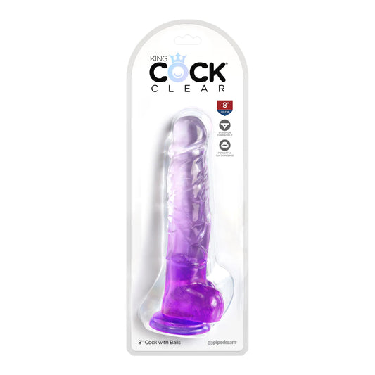 King Cock Clear 8" With Balls Purple | 603912775006 | Available at EroticWarehouse.com