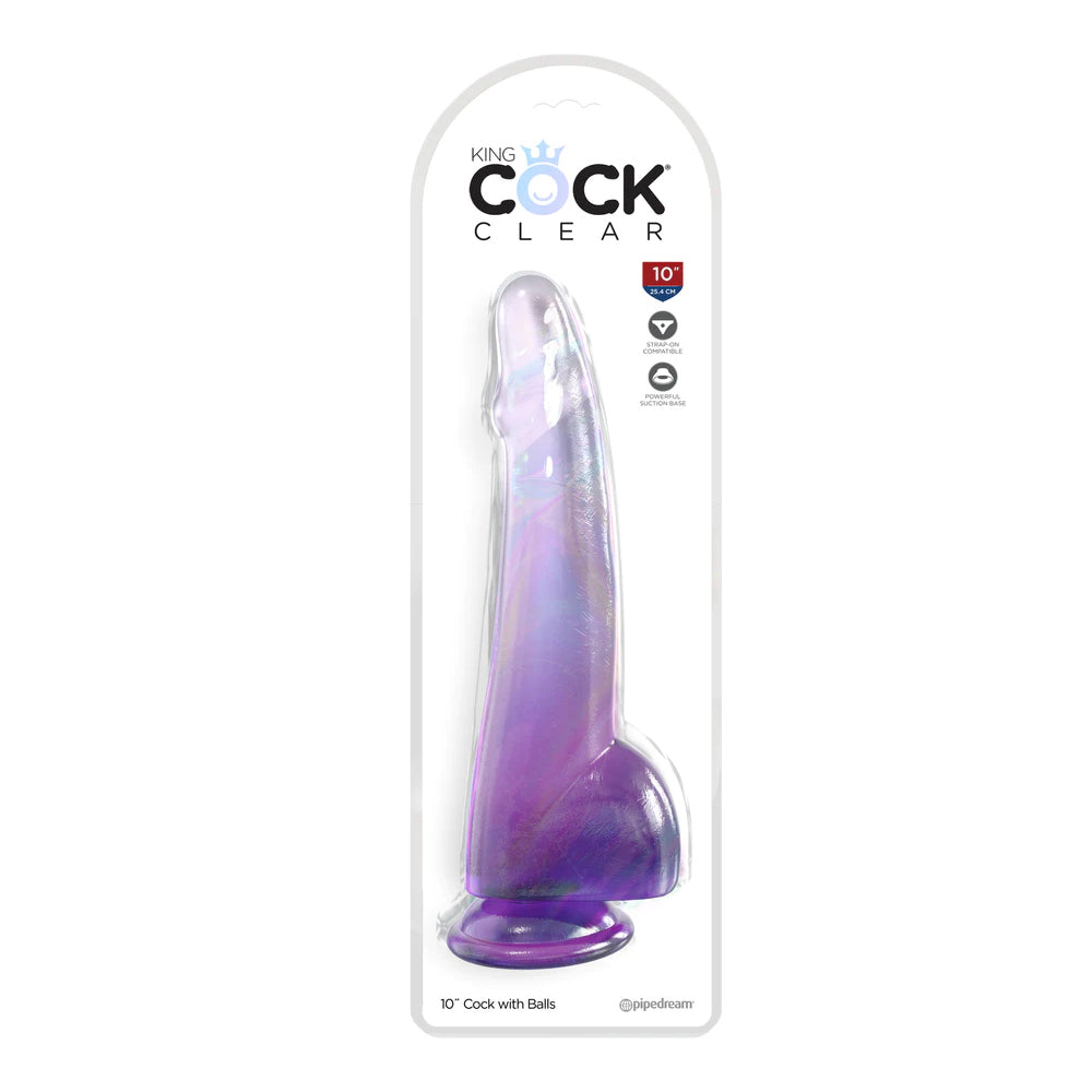 King Cock Clear 10" With Balls Purple | 603912775044 | Available at EroticWarehouse.com