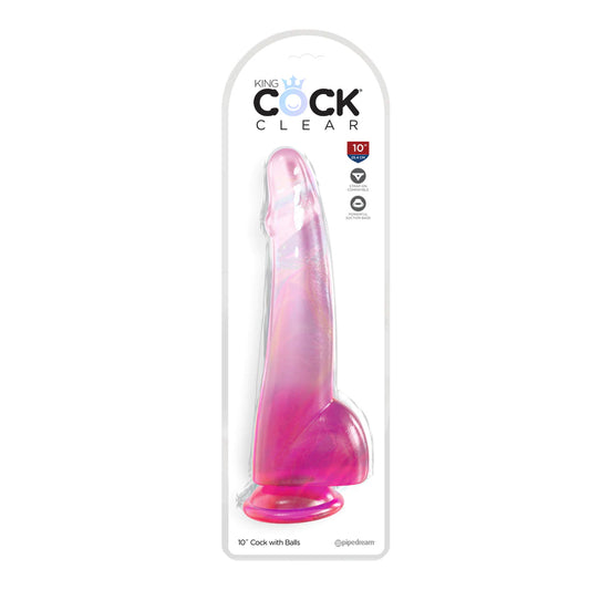 King Cock Clear 10" With Balls Pink | 603912775082 | Available at EroticWarehouse.com
