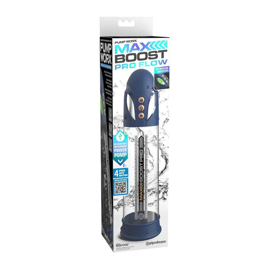 Pump Worx Max Boost Pro Flow Blue/Clear | 603912775204 | Available at EroticWarehouse.com