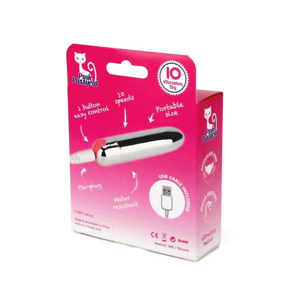 Pink Pussycat Vibrating Silver Bullet | 635638257313 | Available at EroticWarehouse.com