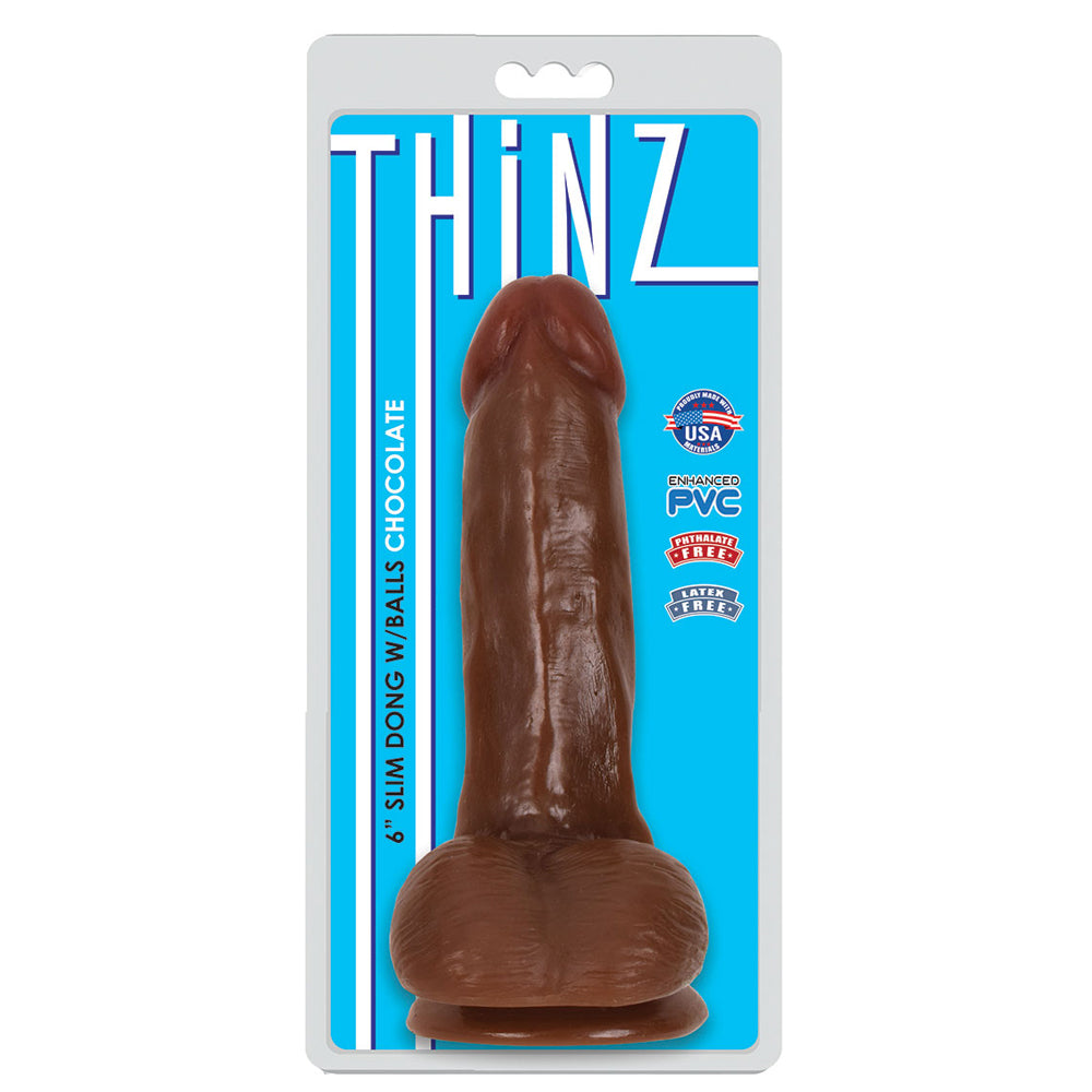 Thinz 6" Slim Dong W/Balls Chocolate | 643380985316 | Available at EroticWarehouse.com