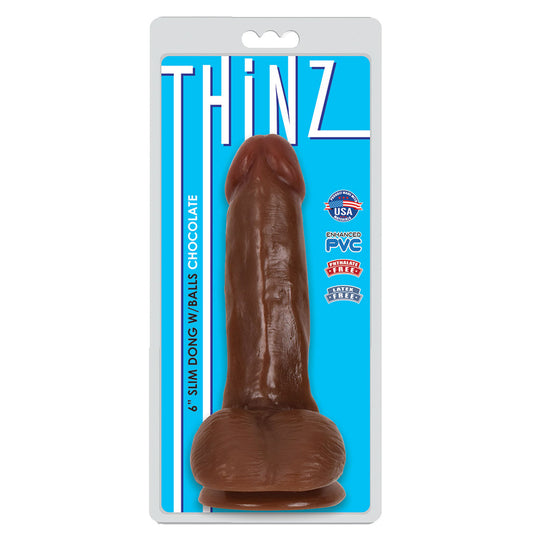 Thinz 6" Slim Dong W/Balls Chocolate | 643380985316 | Available at EroticWarehouse.com