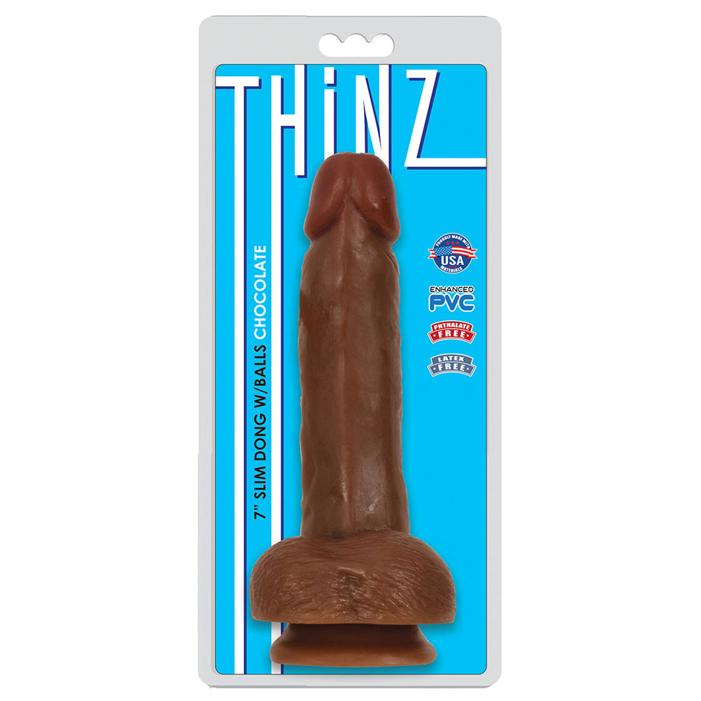 Thinz 7" Slim Dong W/Balls Chocolate | 643380985347 | Available at EroticWarehouse.com