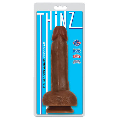 Thinz 7" Slim Dong W/Balls Chocolate | 643380985347 | Available at EroticWarehouse.com