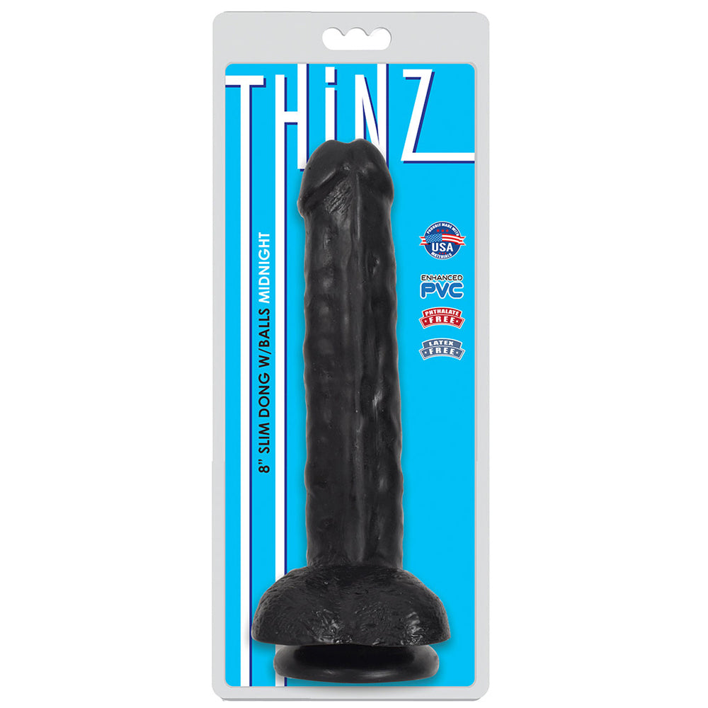 Thinz 8" Slim Dong W/Balls Midnight | 643380985385 | Available at EroticWarehouse.com