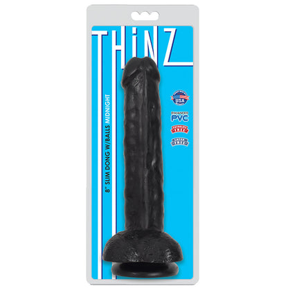 Thinz 8" Slim Dong W/Balls Midnight | 643380985385 | Available at EroticWarehouse.com