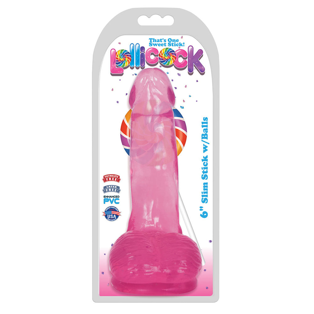 Lollicock 6" Slim Stick W/Balls Cherry Ice | 643380985712 | Available at EroticWarehouse.com