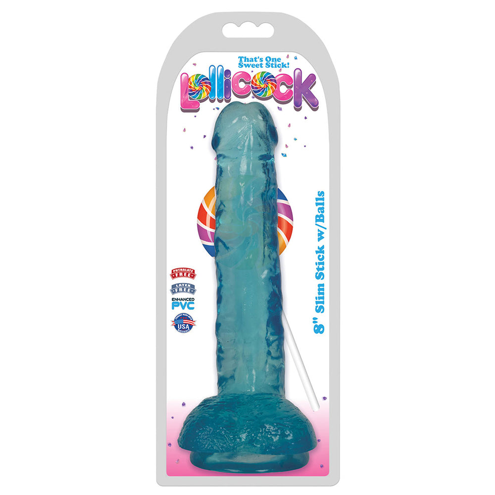 Lollicock 8" Slim Stick W/Balls Berry Ice | 643380985781 | Available at EroticWarehouse.com