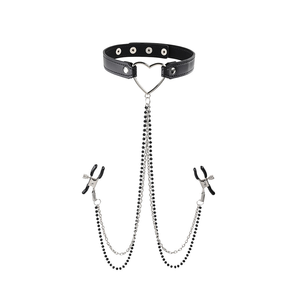 S&M Amor Collar With Nipple Jewelry | 646709098346 | Available at EroticWarehouse.com