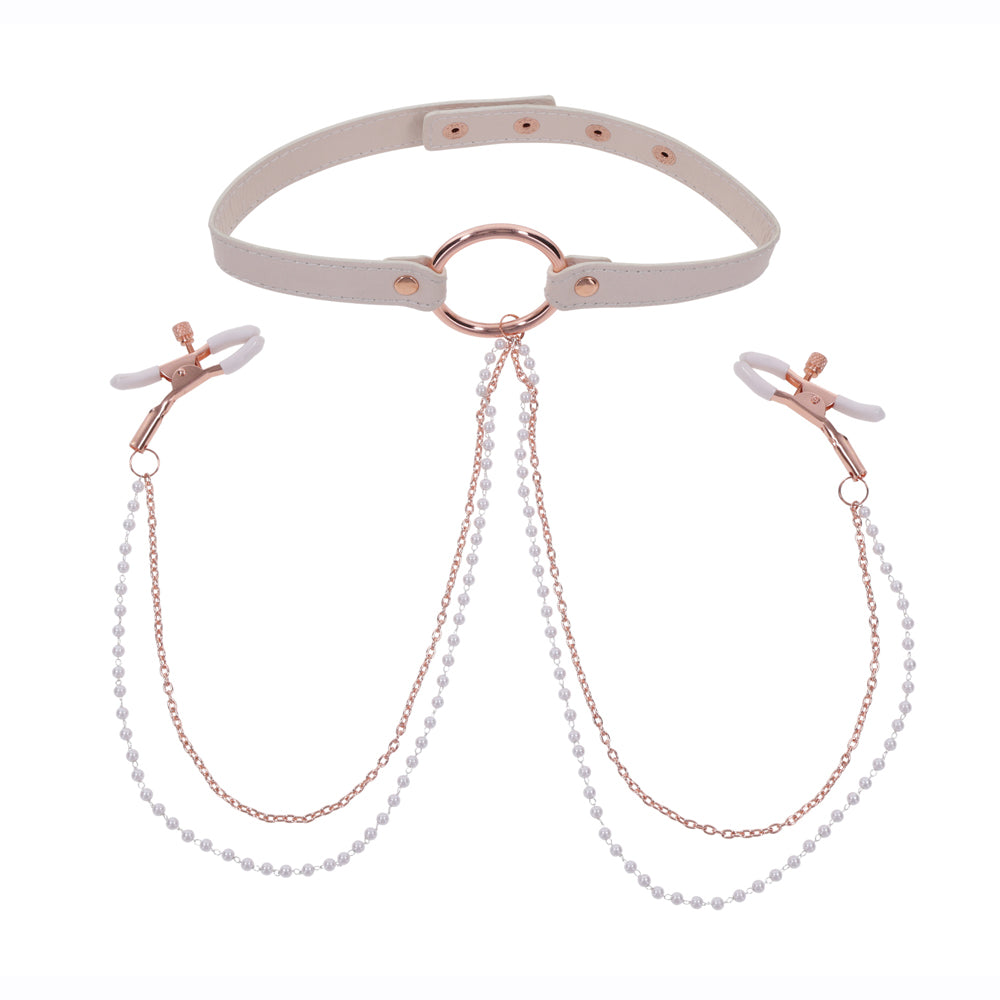 Peaches 'N CreaMe Collar With Nipple Clamps | 646709099633 | Available at EroticWarehouse.com