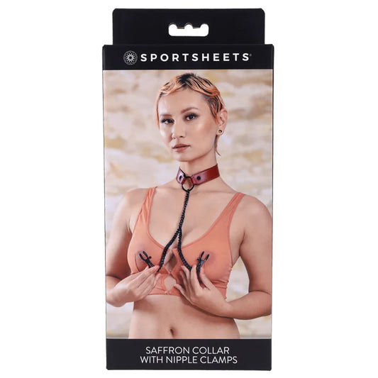 Saffron Collar With Nipple Clamps | 646709480417 | Available at EroticWarehouse.com