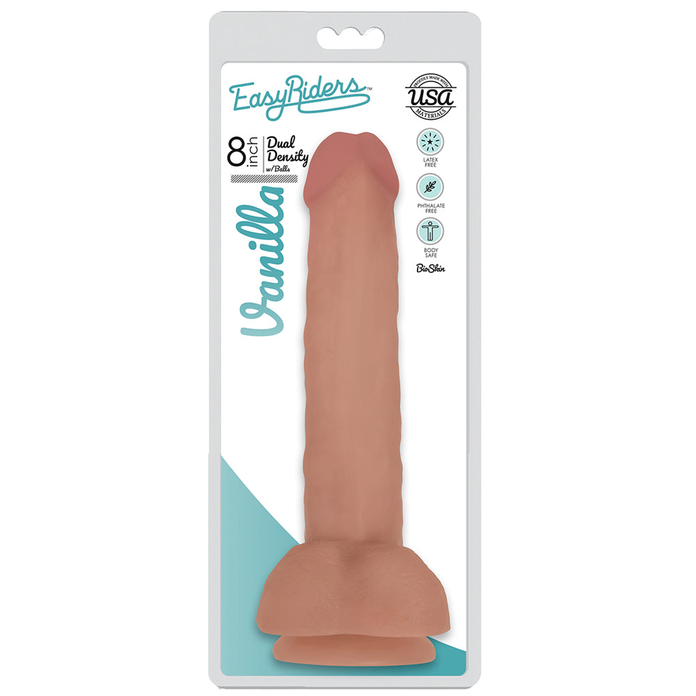 Easy Riders 8" Slim Bioskin Dong With Balls Vanilla | 653078939750 | Available at EroticWarehouse.com