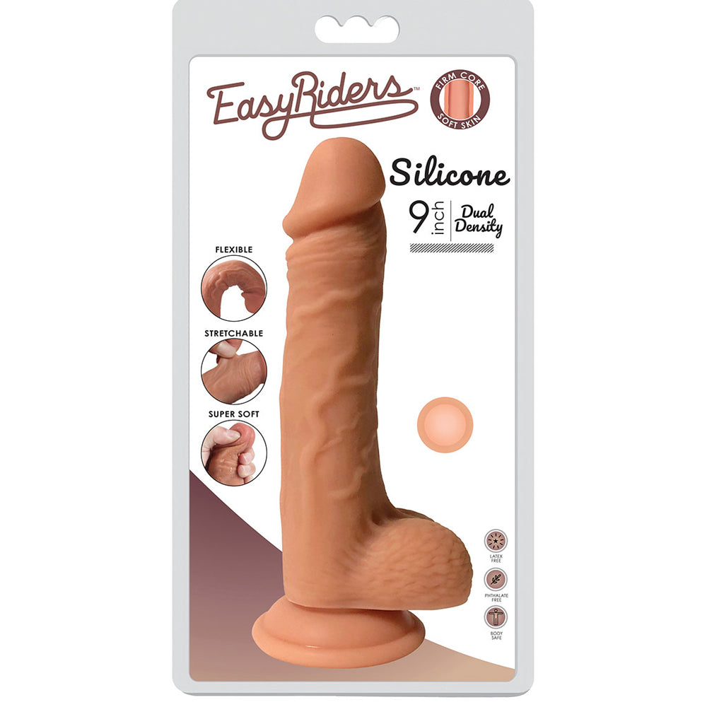 Easy Riders 9" Dual Density Silicone Dong With Balls | 653078941050 | Available at EroticWarehouse.com