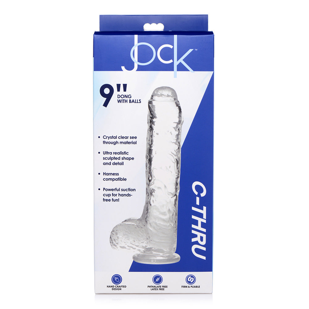 Jock C-Thru Slim 9" Clear Tpe Dildo With Balls | 653078941890 | Available at EroticWarehouse.com