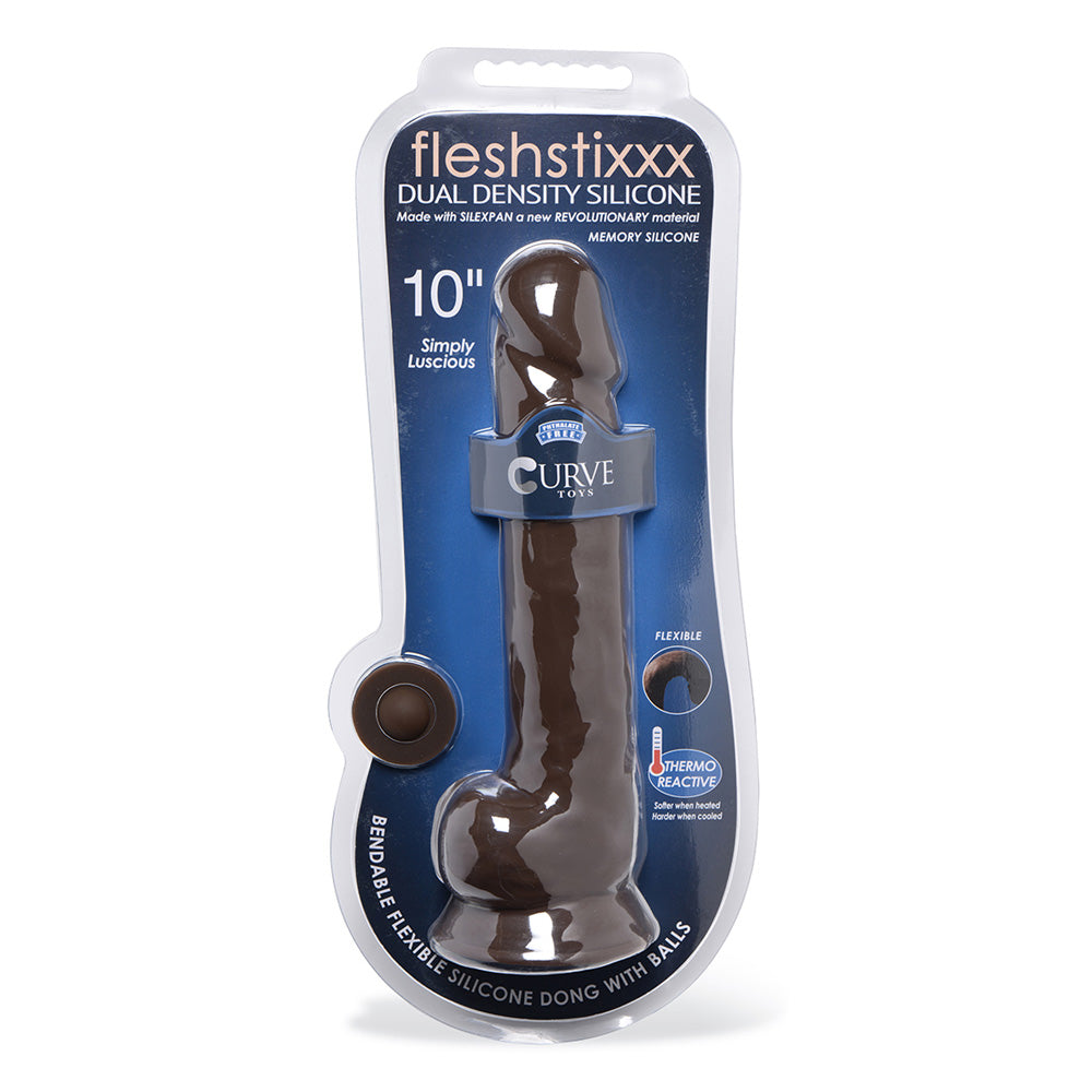 Fleshstixxx 10" Silicone Dildo With Balls Brown | 653078941913 | Available at EroticWarehouse.com