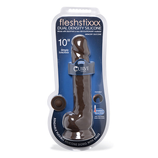 Fleshstixxx 10" Silicone Dildo With Balls Brown | 653078941913 | Available at EroticWarehouse.com