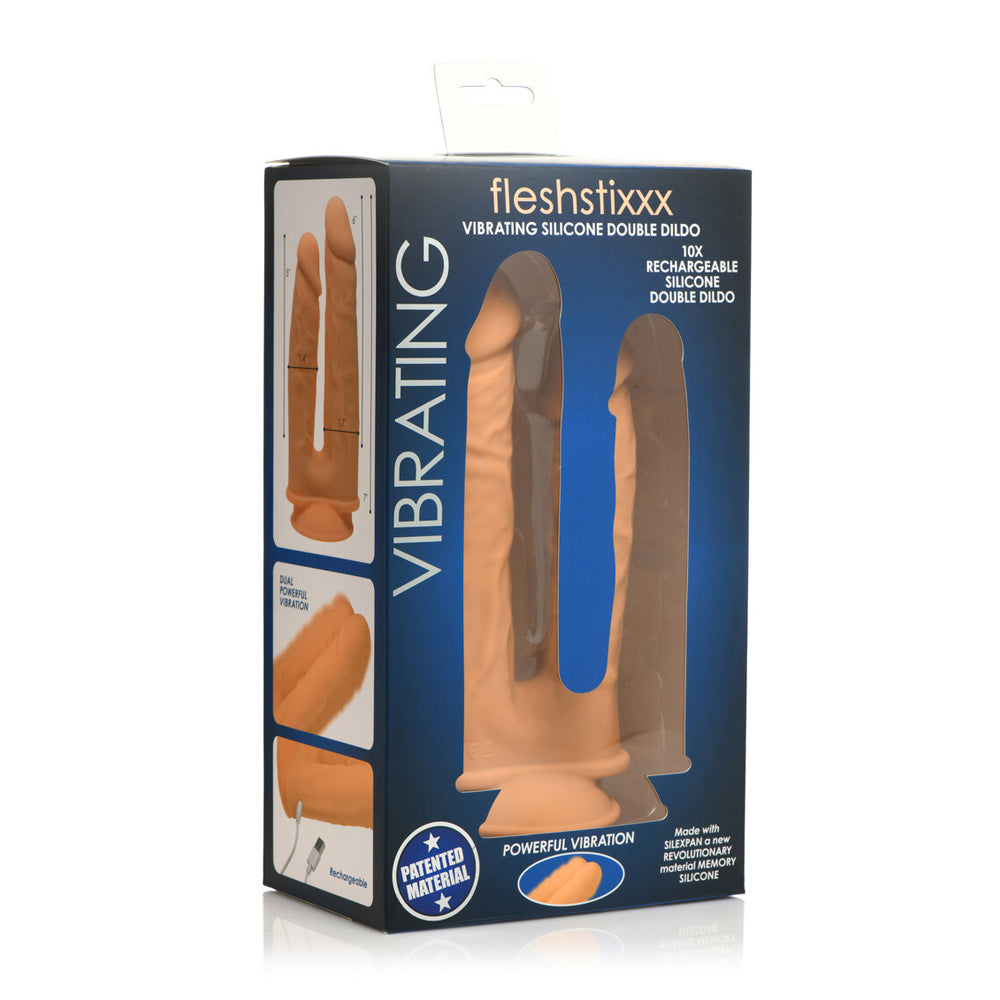 Fleshstixxx Vibrating Silicone Double Dildo Tan | 653078942668 | Available at EroticWarehouse.com