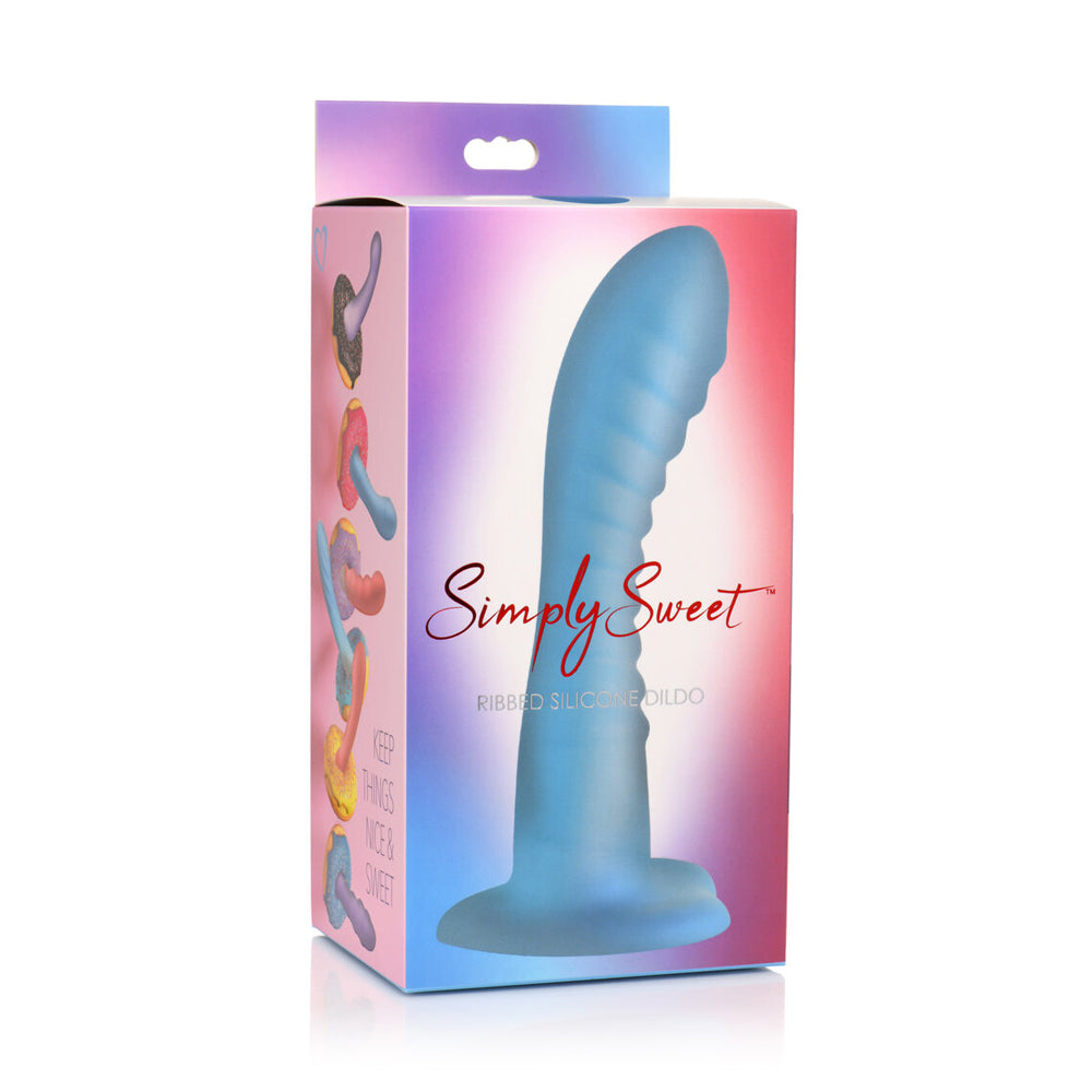 Simply Sweet Ribbed Silicone Dildo Blue | 653078943399 | Available at EroticWarehouse.com