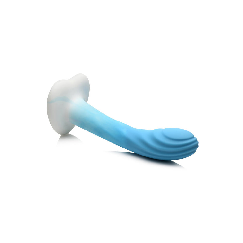Simply Sweet Ribbed Silicone Dildo Blue/White | 653078943429 | Available at EroticWarehouse.com