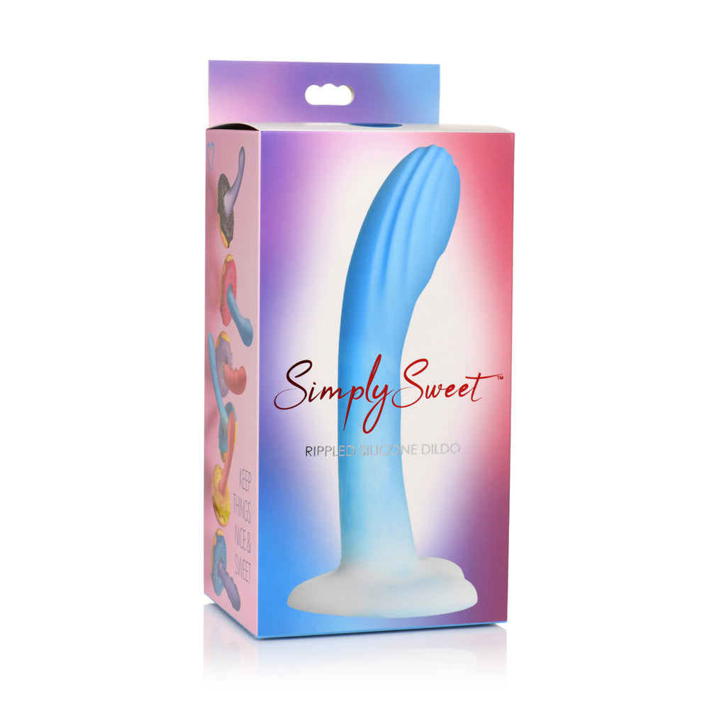 Simply Sweet Ribbed Silicone Dildo Blue/White | 653078943429 | Available at EroticWarehouse.com