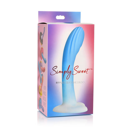 Simply Sweet Ribbed Silicone Dildo Blue/White | 653078943429 | Available at EroticWarehouse.com