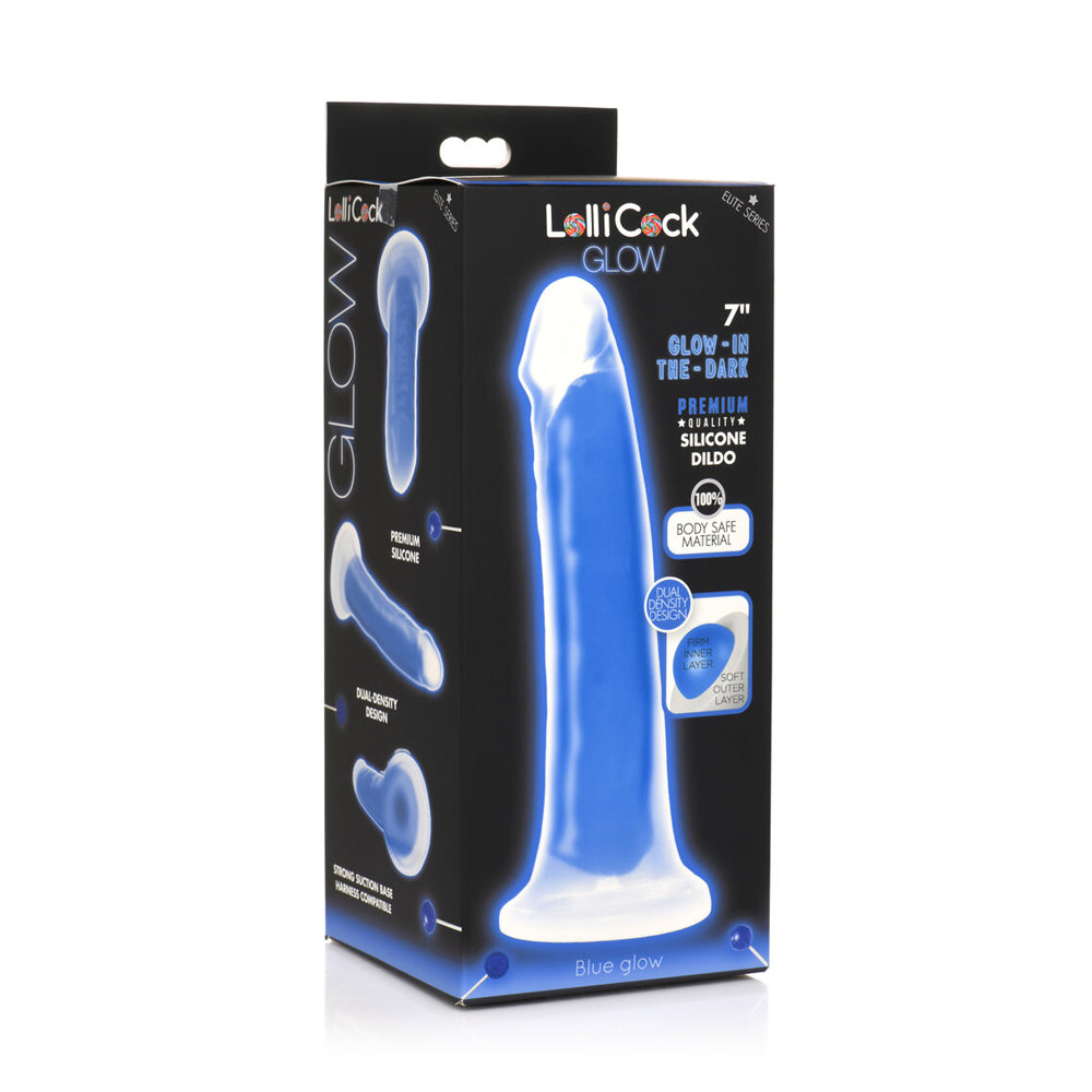 Lollicock 7'' Glow-In-The-Dark Silicone Dildo Blue | 653078943450 | Available at EroticWarehouse.com