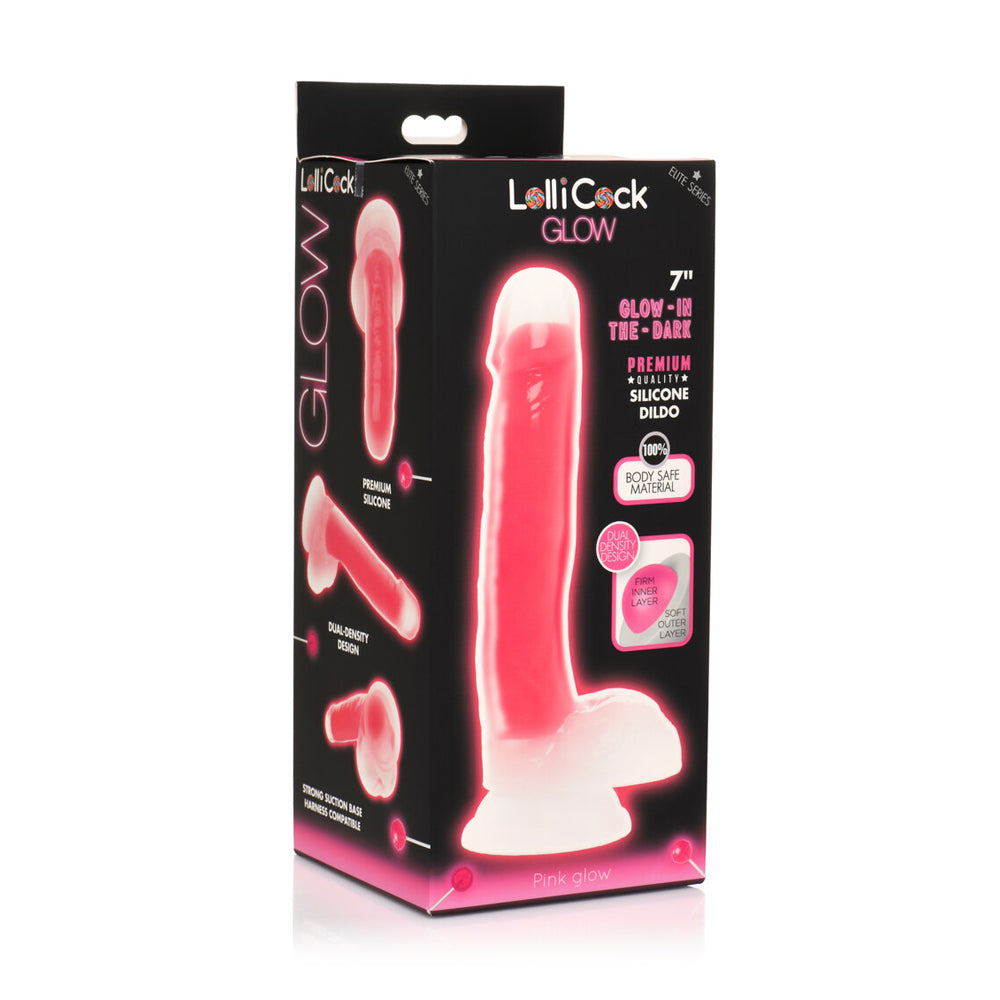 Lollicock 7'' Glow-In-The-Dark Silicone Dildo W/ Balls Pink | 653078943511 | Available at EroticWarehouse.com