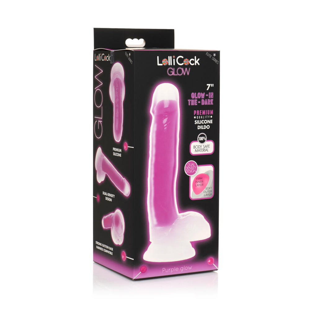 Lollicock 7'' Glow-In-The-Dark Silicone Dildo W/ Balls Purple | 653078943528 | Available at EroticWarehouse.com