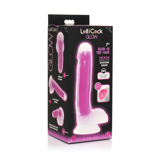 Lollicock 7'' Glow-In-The-Dark Silicone Dildo W/ Balls Purple | 653078943528 | Available at EroticWarehouse.com