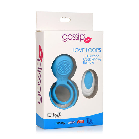 Gossip Love Loops 10X Silicone Cock Ring W/ Remote Azure | 653078943603 | Available at EroticWarehouse.com