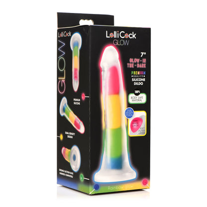 Lollicock 7" Glow-In-The-Dark Rainbow Silicone Dildo | 653078943726 | Available at EroticWarehouse.com
