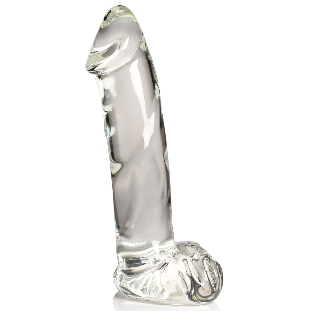 Pleasure Crystals 7.1" Glass Dildo With Balls | 653078943955 | Available at EroticWarehouse.com