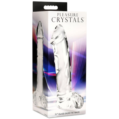 Pleasure Crystals 7.1" Glass Dildo With Balls | 653078943955 | Available at EroticWarehouse.com