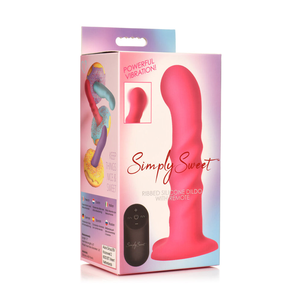 Simply Sweet 21X Vibrating Ribbed Silicone Dildo With Remote Pink | 653078944105 | Available at EroticWarehouse.com